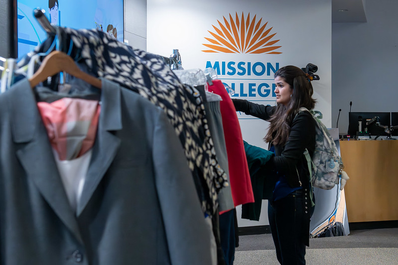 Student browsing Career Closet at Mission College