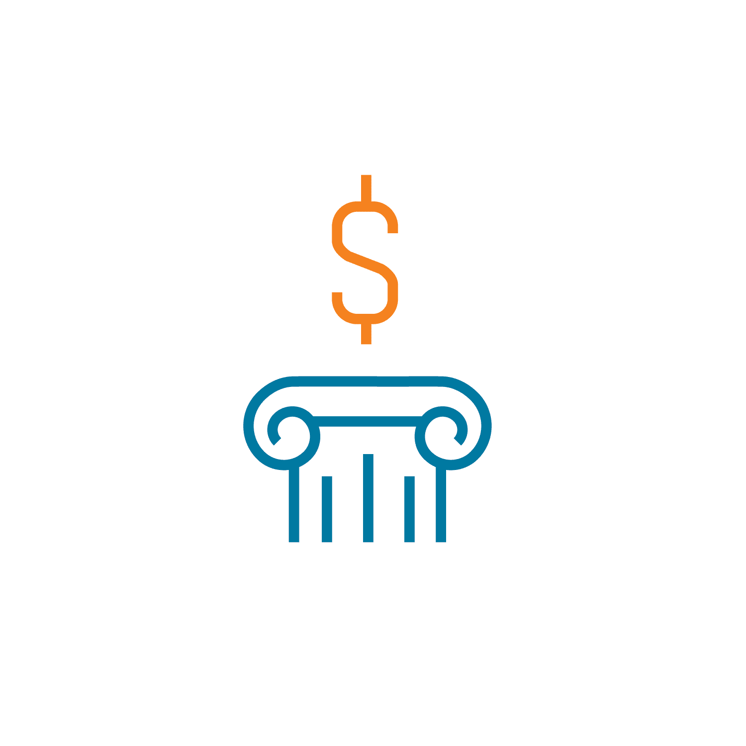 Dollar sign on top of pillar icon Dollar sign on top of pillar icon